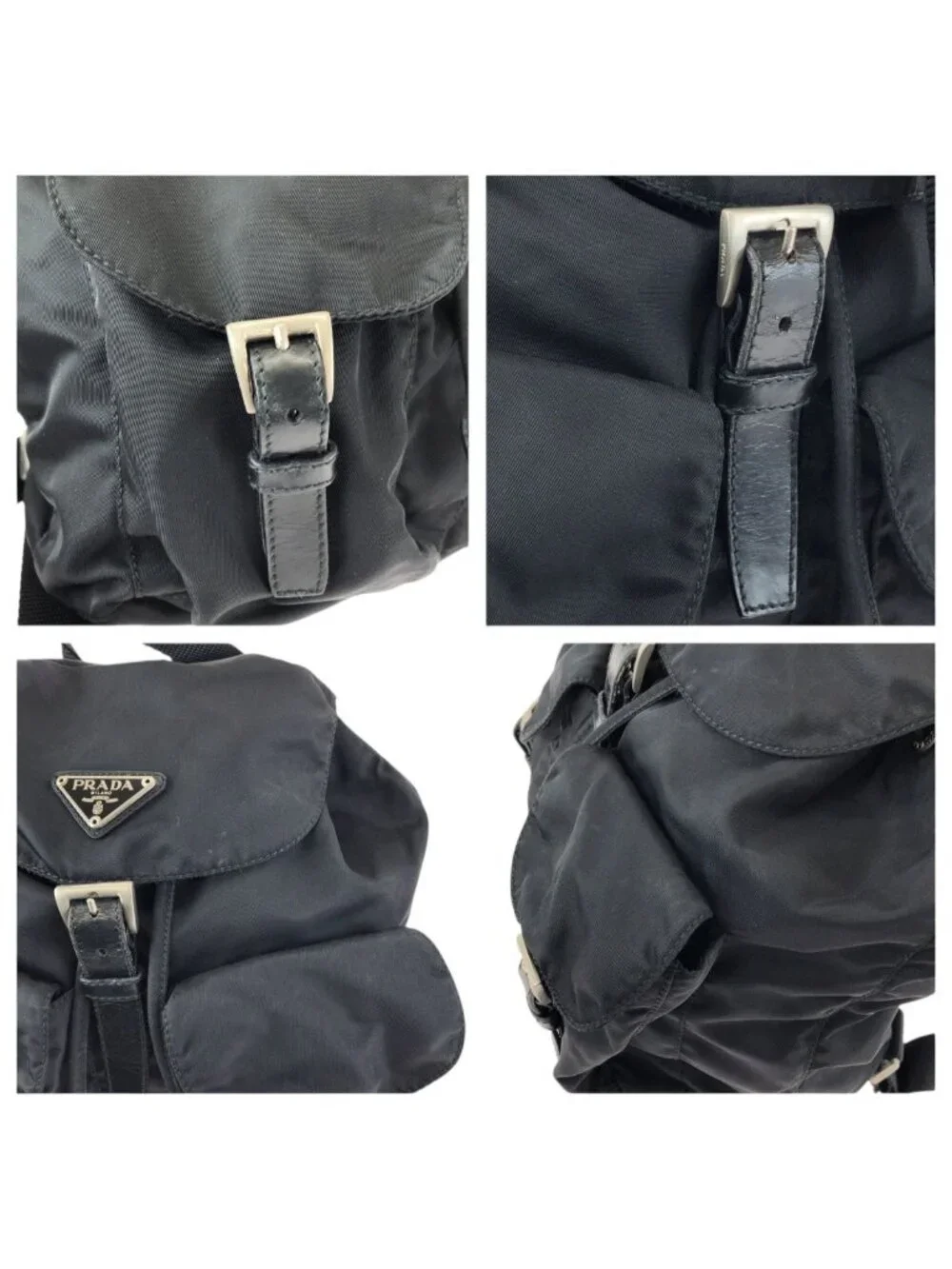 Prada Tessuto Black Silver Nylon Leather Backpack